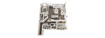 Diamond 3D floor plan for a 2 bed 2 bath and 1,492 square feet apartment at Quarry at River North.