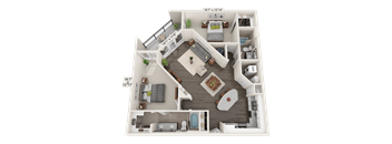 Emerald 3D floor plan for a 2 bed 2 bath and 1,200 square feet apartment at Quarry at River North.