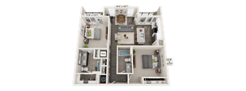 Garnet 3D floor plan for a 2 bed 2 bath and 1,049 square feet apartment at Quarry at River North.