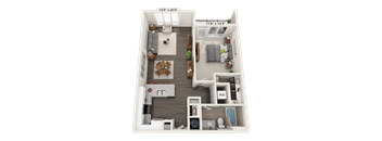 Granite 3D floor plan for a 1 bed 1 bath and 808 square feet apartment at Quarry at River North.