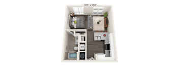 Marble 3D floor plan for a studio with 1 bath and 462 square feet at Quarry at River North