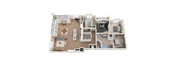 North Penthouse 3D floor plan for a 2 bed 2 bath and 1,991 square feet apartment at Quarry at River North.