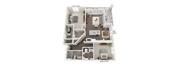 Opal 3D floor plan for a 2 bed 2 bath and 1,262 square feet apartment at Quarry at River North.