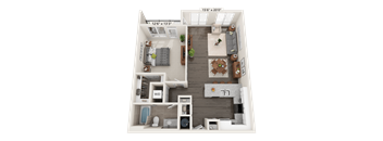 Quartz 3D floor plan for a 1 bed 1 bath and 674 square feet apartment at Quarry at River North.