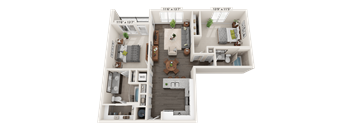 Ruby 3D floor plan for a 2 bed 2 bath and 1,117 square feet apartment at Quarry at River North.
