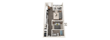 Slate 3D floor plan for a studio with 1 bath and 525 square feet at Quarry at River North