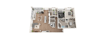 South Penthouse 3D floor plan for a 2 bed 2 bath and 2,300 square feet apartment at Quarry at River North.