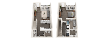 Topaz 3D floor plan for a 1 bed 1.5 bath and 1,046 square feet apartment at Quarry at River North.