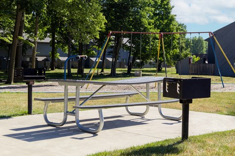 Playground with grilling stations at Woodlake Apartments