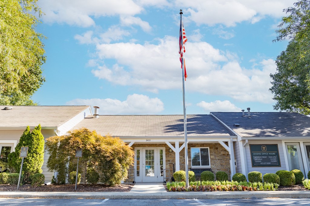 Clubhouse Exterior at Woodbridge of Bloomington Apartments