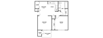 Woodland Crossing 1 Bed 1Bath Apartment Floor Plan.