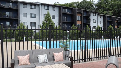 Deck View of Pool at The Woods of Fairfax Apartments, Lorton, Virginia