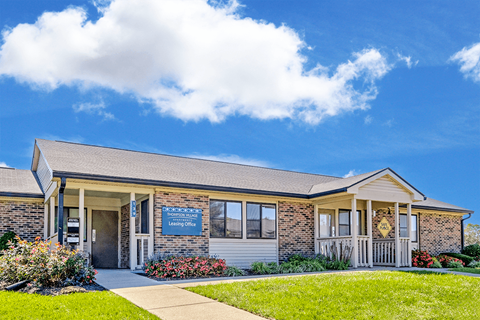 Exterior view of the apartment leasing office at Thompson Village.