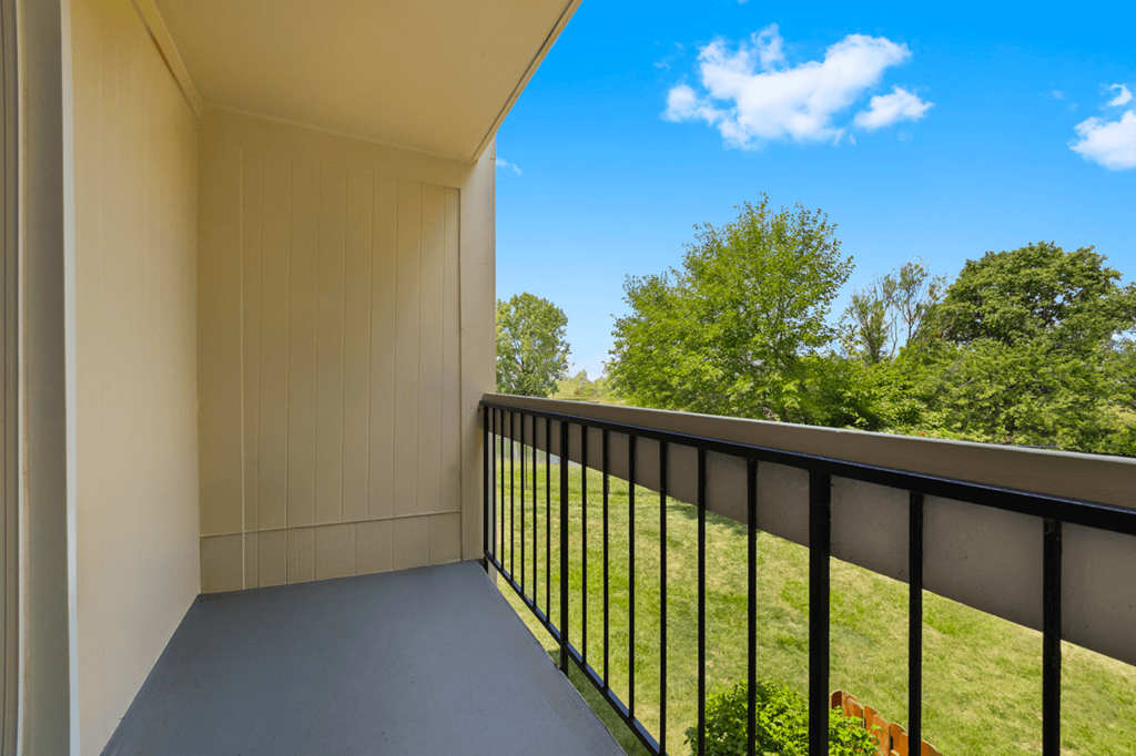 Balcony in a 1-bedroom, 1-bath senior apartment at Northwood Apartments in Franklin.