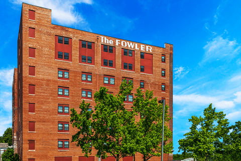 Exterior of Fowler Apartments building in Lafayette, IN.