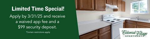 A kitchen interior with a sign advertising a limited time special offer.