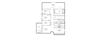 Floorplan for the four-bedroom apartment with two bathrooms at Pleasant Springs