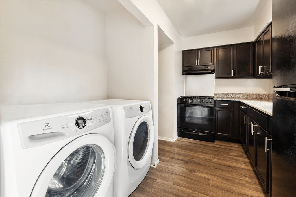 In-unit laundry area in a 2-bed, 1.5-bath townhome at Carriage House Apartments in Kendallville.