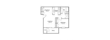 One bedroom and one bathroom apartment floor plan at Pleasant Springs