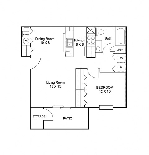 One bedroom and one bathroom apartment floor plan at Pleasant Springs