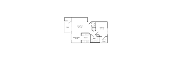 Henderson Court one-bedroom accessible apartment floor plan showing living room, dining area, kitchen, bedroom, bathroom, and closet.