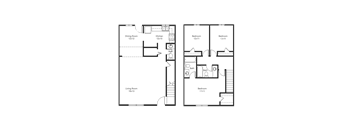 A floor plan of a house with a dining room, kitchen, living room, and four bedrooms.
