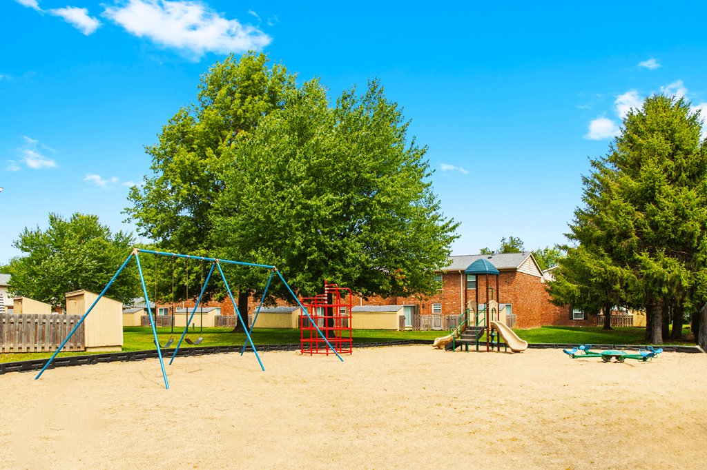 Playground at Briarwood Apartments in Lafayette, featuring colorful play equipment for children to enjoy.
