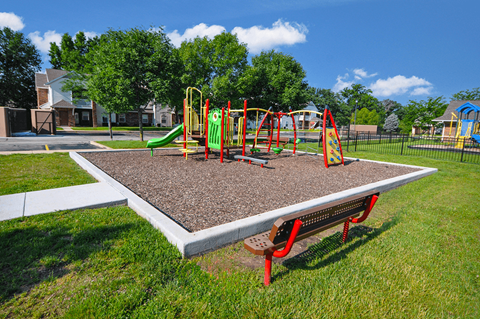 Playground featuring slides and climbing structures  at Copper Gate, Lafayette, IN