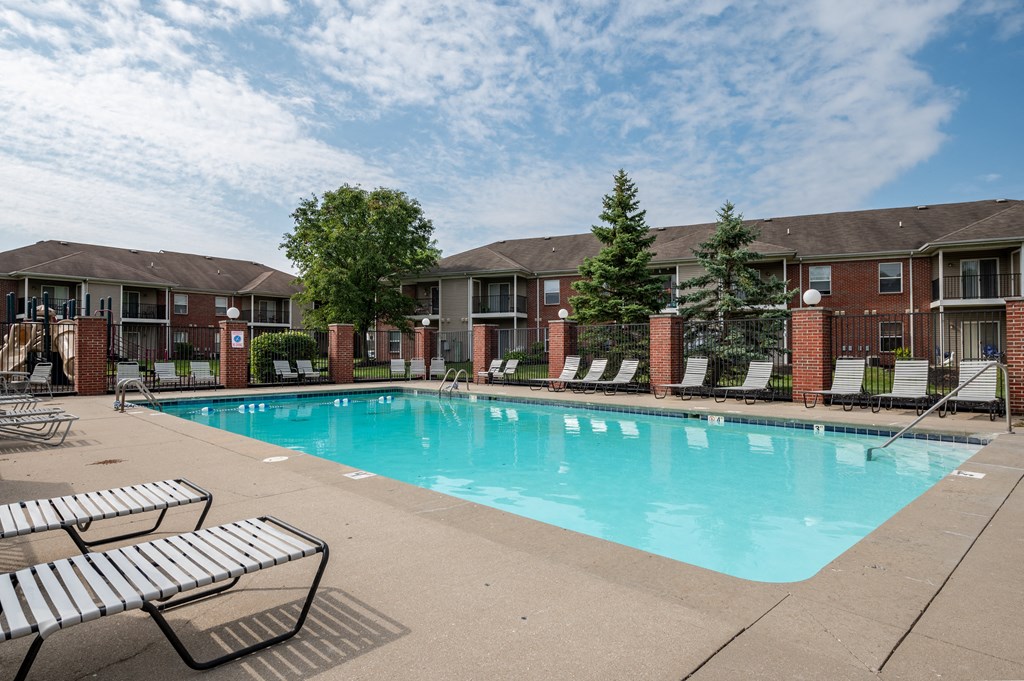 Swimming pool with seating at Brownsburg Pointe.