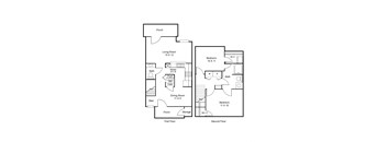 Floorplan for the two-bedroom townhome with one and a half bathrooms at Pleasant Springs