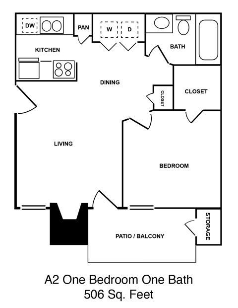 One Bedroom One bathroom floorplan