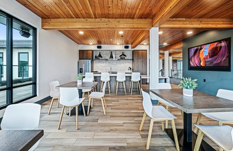Resident lounge kitchen and seating area