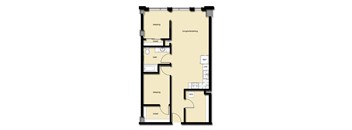 Two bedroom one bath floorplan layout at Stadium Place Apartments, Seattle, 98104