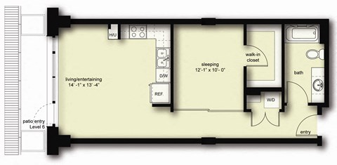 the floor plan of a small apartment with a bedroom and a living room