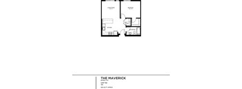 A black and white image of a floor plan for a unit named The Maverick.