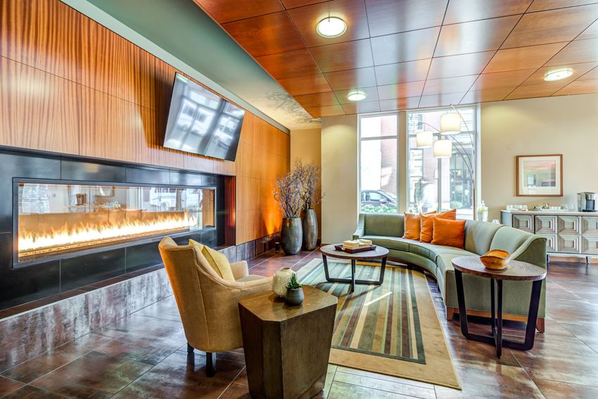 Lobby Fireplace - The 101 Apartments, Kirkland WA - Photo Gallery