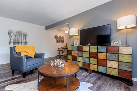 a living room with a couch and a tv