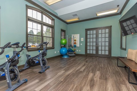 the gym in the owners home is equipped with exercise bikes and weights
