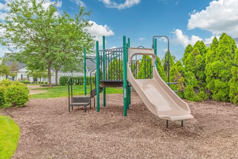 a playground with a slide in a park