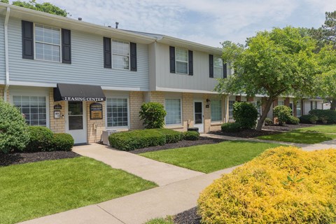 A Leasing Center is located on the front of a building.