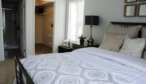 Bedroom with bed at Pine Ridge Apartments, Rochester Hills, 48307