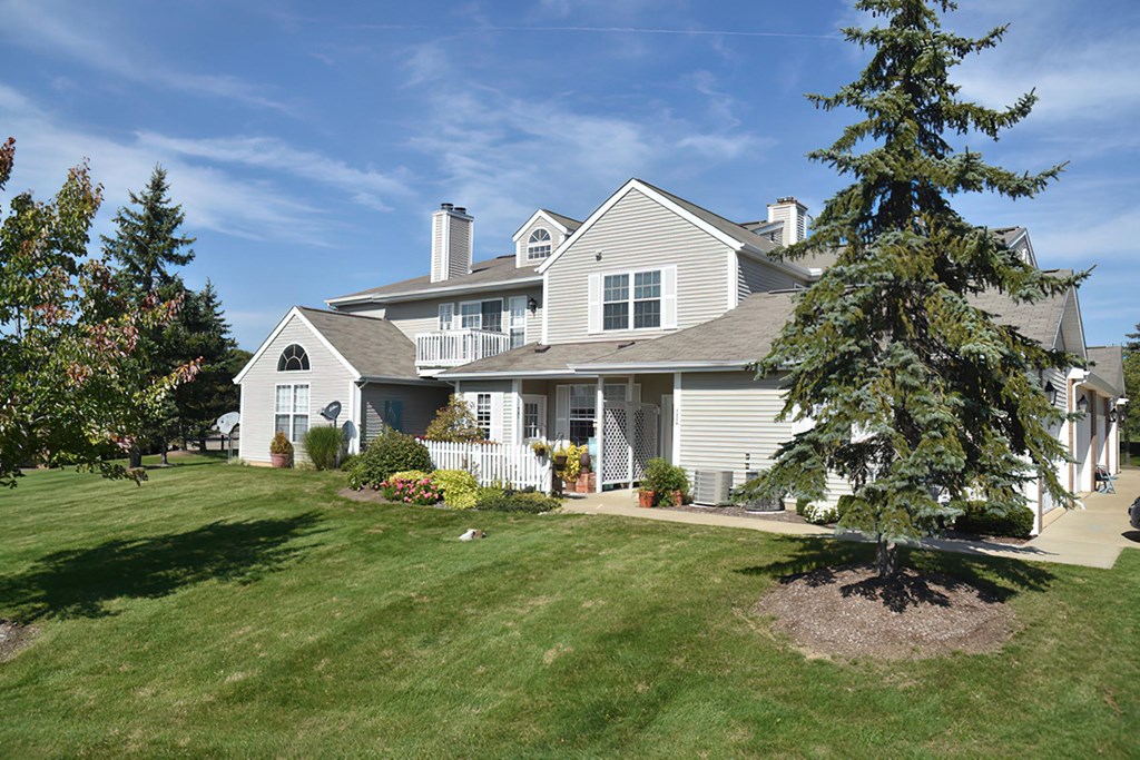 a large white house with a yard and a tree