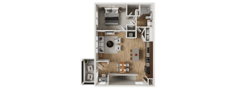 One bedroom apartment 3D floor plan at Woodlands at Abington Station Apartments, 2351