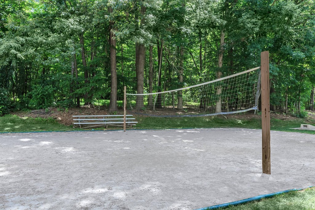 a volleyball court with a net in a park