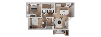 Liberty Sage Apartments, Park City, Utah, Autumn 2 bedroom floor plan, 3D Floor Plan