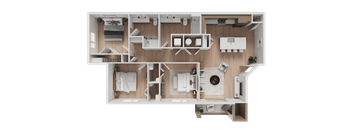 Liberty Sage Apartments, Park City, Utah, Golden 3 bedroom floor plan, 3D floor plan