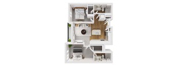 Liberty Blvd Apartments, Salt Lake City, UT, Floor Plan LakewoodA white floor plan of a small apartment with a kitchen, living room, and bathroom.