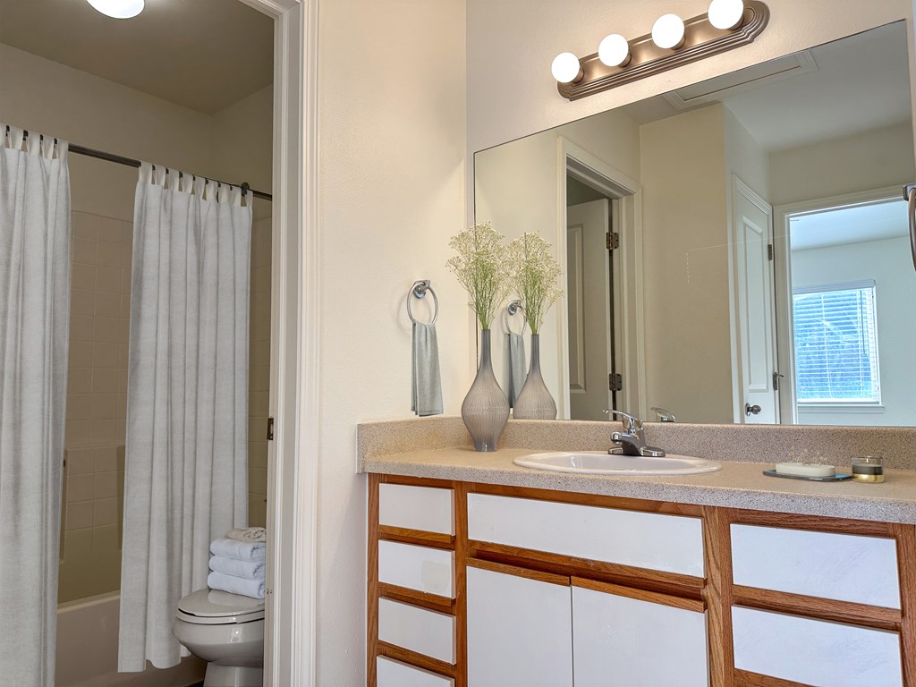 Liberty Hill Apartments, Draper, Utah, bathroom with a white toilet, a sink, and a mirror.