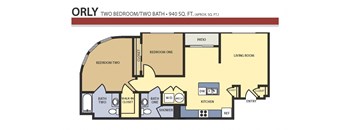 a floor plan of two bedroom two bath apartment
