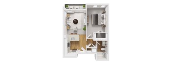 Liberty Blvd Apartments, Salt Lake City, UT, Floor Plan Rosemead A floor plan of a small apartment with a kitchen, living room, and bathroom.